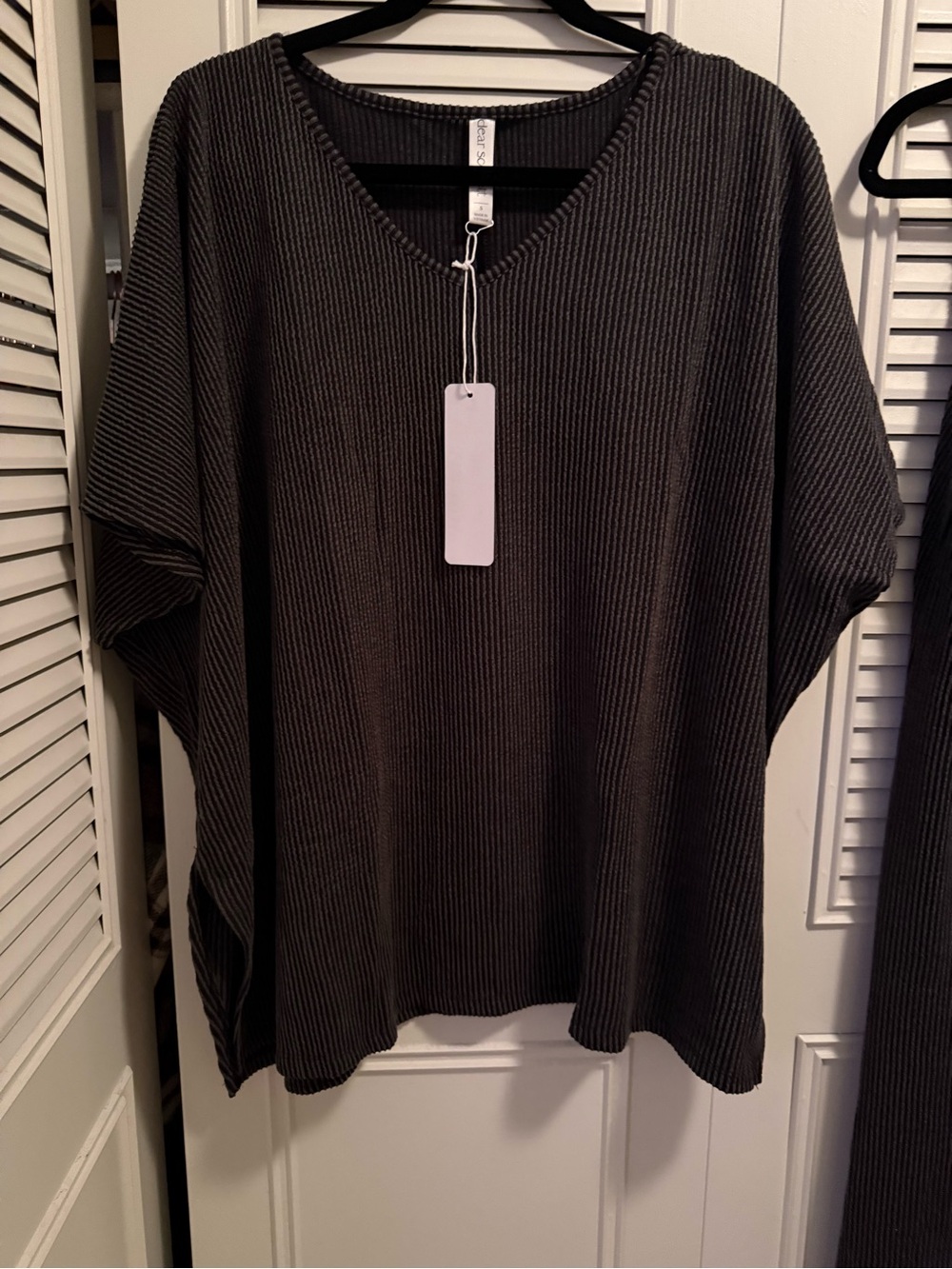 Ribbed Spaghetti Strap Maxi Dress with Matching Dolman Top - Black - Picture 3 of 3
